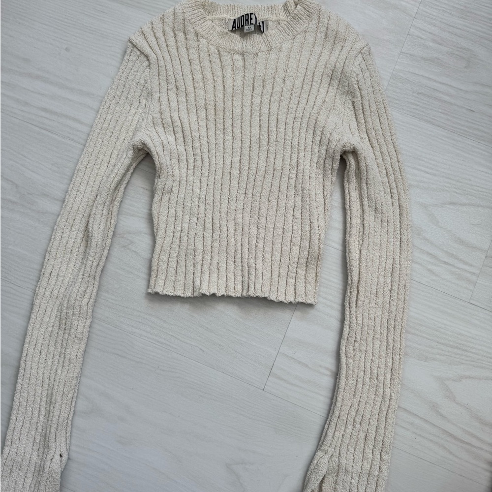 AUDREY 3+1  Cream Ribbed Sweater